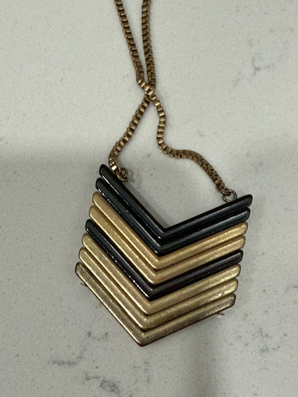 Gold and Black Chevron Layered Pendant Necklace - Women Jewelry - Picture 3 of 4